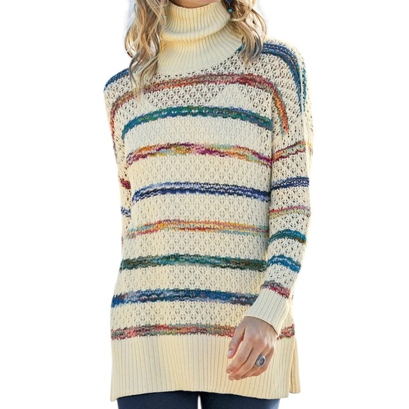 Peruvian Connection Hadley Stripe Open Knit Turtleneck Sweater Size XL - Picture 1 of 11